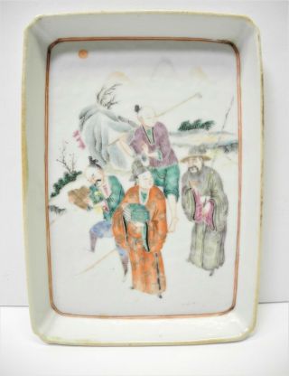 Antique Chinese Porcelain Rectangular Dish/plate With Fishing Motif