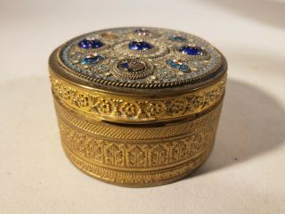 Antique French Gilt Bronze Table Box W Enamel As/is