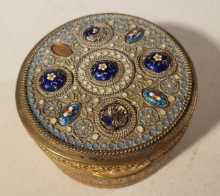 Antique french gilt bronze table box w enamel as/is 2