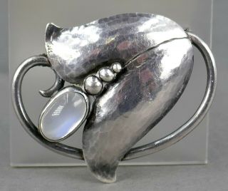 Fine Antique Arts & Crafts Sterling Silver Moonstone Georg Jensen Tulip Brooch 6