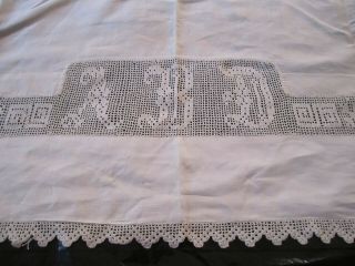 Queen Size Hand Made Lace Trimmed Bed Sheet Dated 1881 - 1912 On Top Edge
