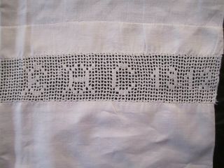 Queen size Hand made lace trimmed bed sheet dated 1881 - 1912 on top edge 2