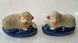 Vintage Staffordshire Reclining Sheep Pen Quill Holders