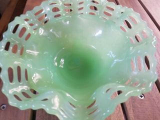 Antique Fenton glass ruffled edge Jade bowl 3