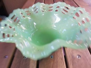 Antique Fenton glass ruffled edge Jade bowl 6