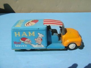 Vintage Antique Japan Tin Litho Friction Ham Meat Service Truck Metal Toy