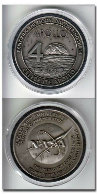 Apollo 40th Anniversary Coin With Flown To The Moon Metal - 2h48