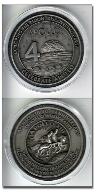 Apollo 13 40th Anniversary Medal With Flown To The Moon Metal - 2h53