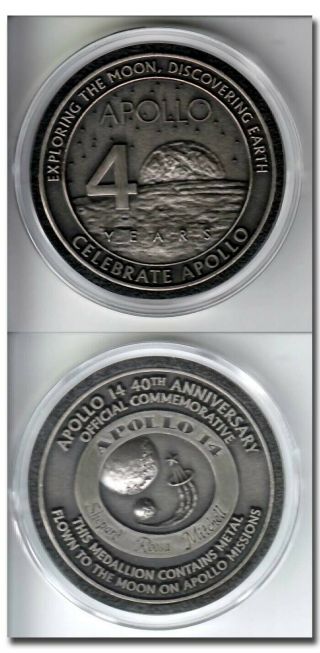 Apollo 14 40th Anniversary Medal With Flown To The Moon Metal - 2h49