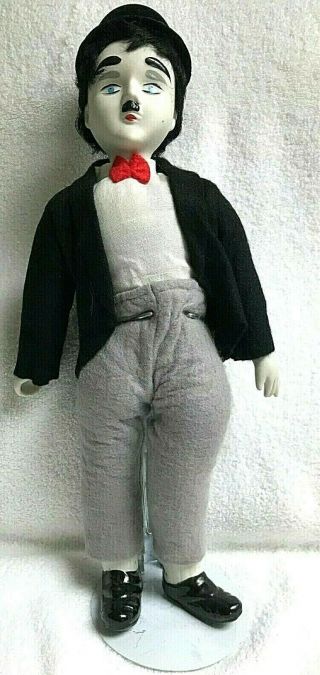 Vintage Charlie Chaplin Doll Porcelain Head,  Hands Boots Stand Mounted