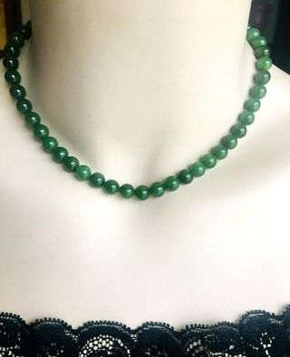 Antique GERMANY MADE CLASSIC Real Natural DARK GREEN JADE JADEITE NECKLACE ' 50s 3