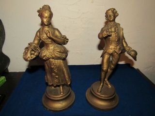 Antique Victorian Metal Sculptures,  Lady And Gentleman.