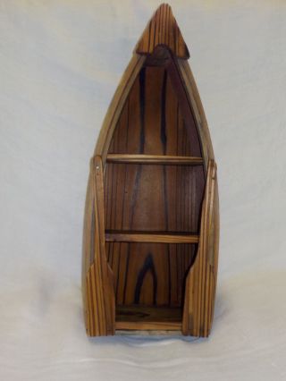 Canoe Shelf 1/2 Canoe With Paddles Vintage Wood Hangs Or Sits 14.  75 " X 6 " X 3.  25
