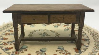 Vintage Long Hand Carved Wood Buffet Side Table Dollhouse Furniture