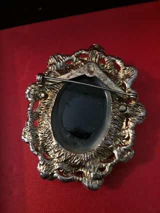Vtg Antique Art Deco Black Glass Silhouette Lady Cameo Brooch Victorian Pin 3