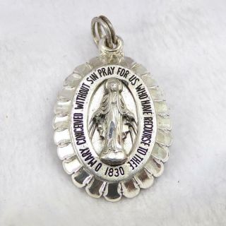 Vintage Sterling Silver Religious 1830 Saint Mary Prayer Antique Pendant Ldh3