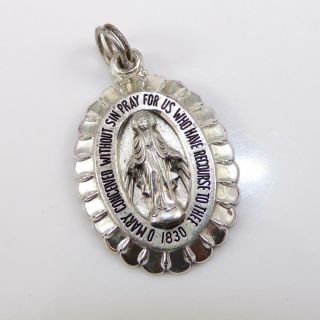 Vintage Sterling Silver Religious 1830 Saint Mary Prayer Antique Pendant LDH3 2