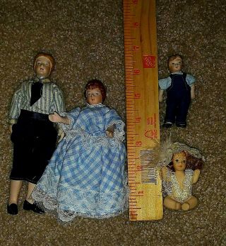 Vintage Porcelain Doll Family Dollhouse Miniature 4pc Family Dolls