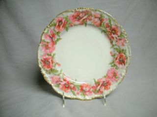 Antique Jpl Limoges Hand Painted Rose Flowers Porcelain 8 ¾ " Plate Pouyat France
