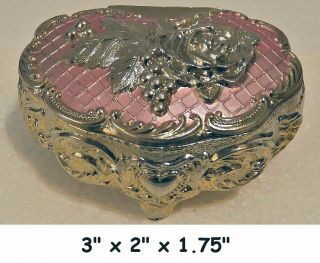 Antique Silver Metal Floral Art Deco Jewelry Trinket Box (no Fabric Lining) Vtg