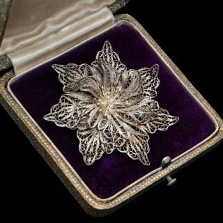Antique Vintage Art Nouveau Sterling 800 Silver Filigree Flower Lily Pin Brooch