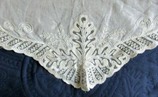 Antique Hand Made Tambour Embroidered Cotton Batiste Fichu Kerchief