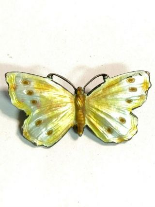Antique Sterling Silver Guilloche Enameled Butterfly Brooch