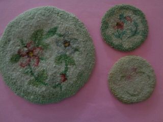 Doll House Hooked Rugs 2 - 3 ",  1 - 6 ",  Hand Crafted Nova Scotia 2 W/tags Pink Flower
