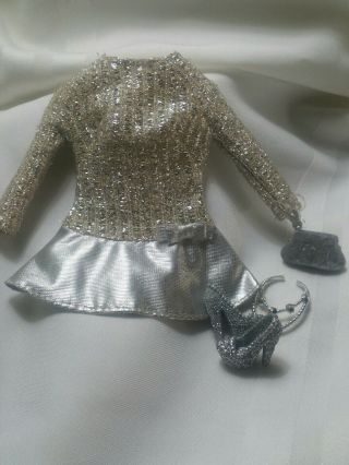 Vintage Barbie Mod 1885 Silver Sparkle,  Salute To Silver Mini Dress 1969,  Xtras