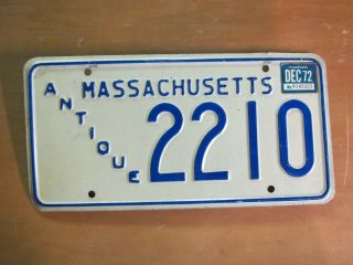 1972 Massachusetts Antique Auto License Plate