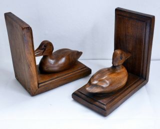 Delightful Vintage Carved Wooden Duck Bookends / Book Ends.  Bird Design 2