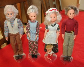 Vintage 1977 Sunshine Family Dolls,  Happy Family,  Grandparents,  Mom,  Dad & Baby
