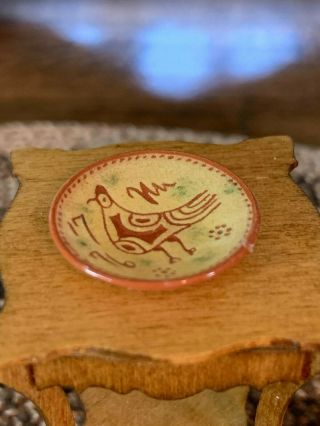 IGMA Artisan Jane Graber Stunning Miniature Redware Sgraffito Bird Plate 1776 6
