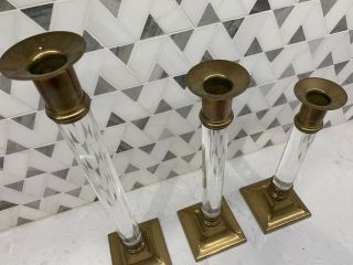 Vintage Brass & Acrylic Candle Stick Holders 13” 11” 9” Taper Candles Graduated 3