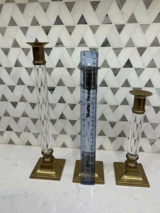 Vintage Brass & Acrylic Candle Stick Holders 13” 11” 9” Taper Candles Graduated 4