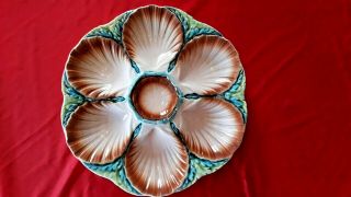 Antique French Sarreguemines 1910 Shell Shape Oyster Plate Blue