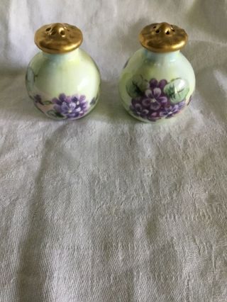 Vintage Antique Porcelain Salt Pepper Shakers Hand Painted Gold Tops