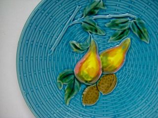 Antique Blue with Pears Fruit Basketweave 9 inch Zell Germany Majolica Plate 3