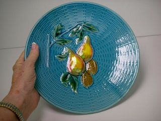 Antique Blue with Pears Fruit Basketweave 9 inch Zell Germany Majolica Plate 4