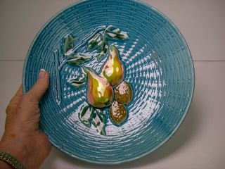 Antique Blue with Pears Fruit Basketweave 9 inch Zell Germany Majolica Plate 5