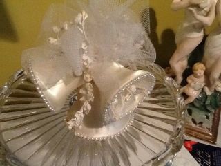Vintage Satin Graybeard Wedding Cake Topper 3 Bells Box White