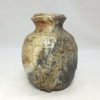 A686: Japanese Old Shigaraki Stoneware Flower Vase With Fantastic Natural Glaze