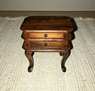 Vintage Dollhouse Miniature Sonia Messer Walnut 2 Drawer Side Night Table Stand