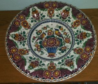 Antique Velsen Pottery Charger Plate,  Delft Polychrome Plate 17 Inch
