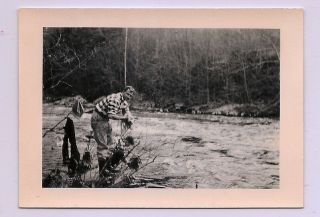Black & White Vintage Photo Two Men In Plaid By The River 1940 