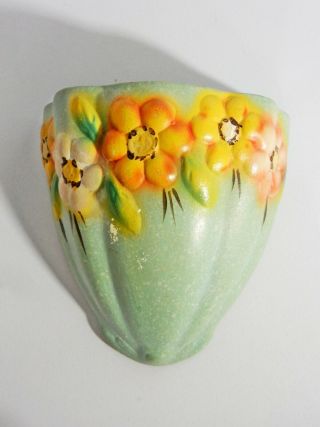 Stunning Antique Art Deco Australian Pottery Flowers Wall Pocket Vase Floral