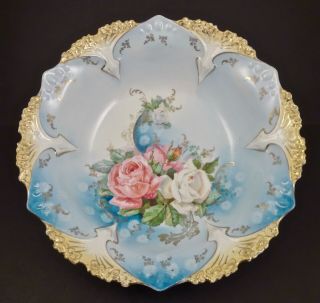 Antique Rs Prussia Bowl,  Roses,  Molded Border