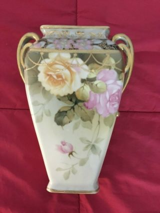 Antique Nippon Hand Painted 9 " Floral Vase