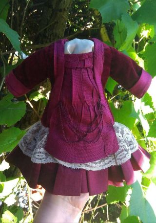 Marvelous Antique Doll Dress,  Velvet And Silk,  German Or French Antique Doll