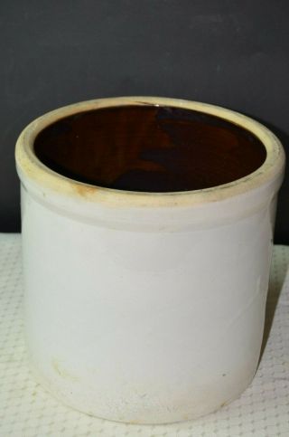 Antique White And Brown Stoneware Pot Crock From Pa Estate